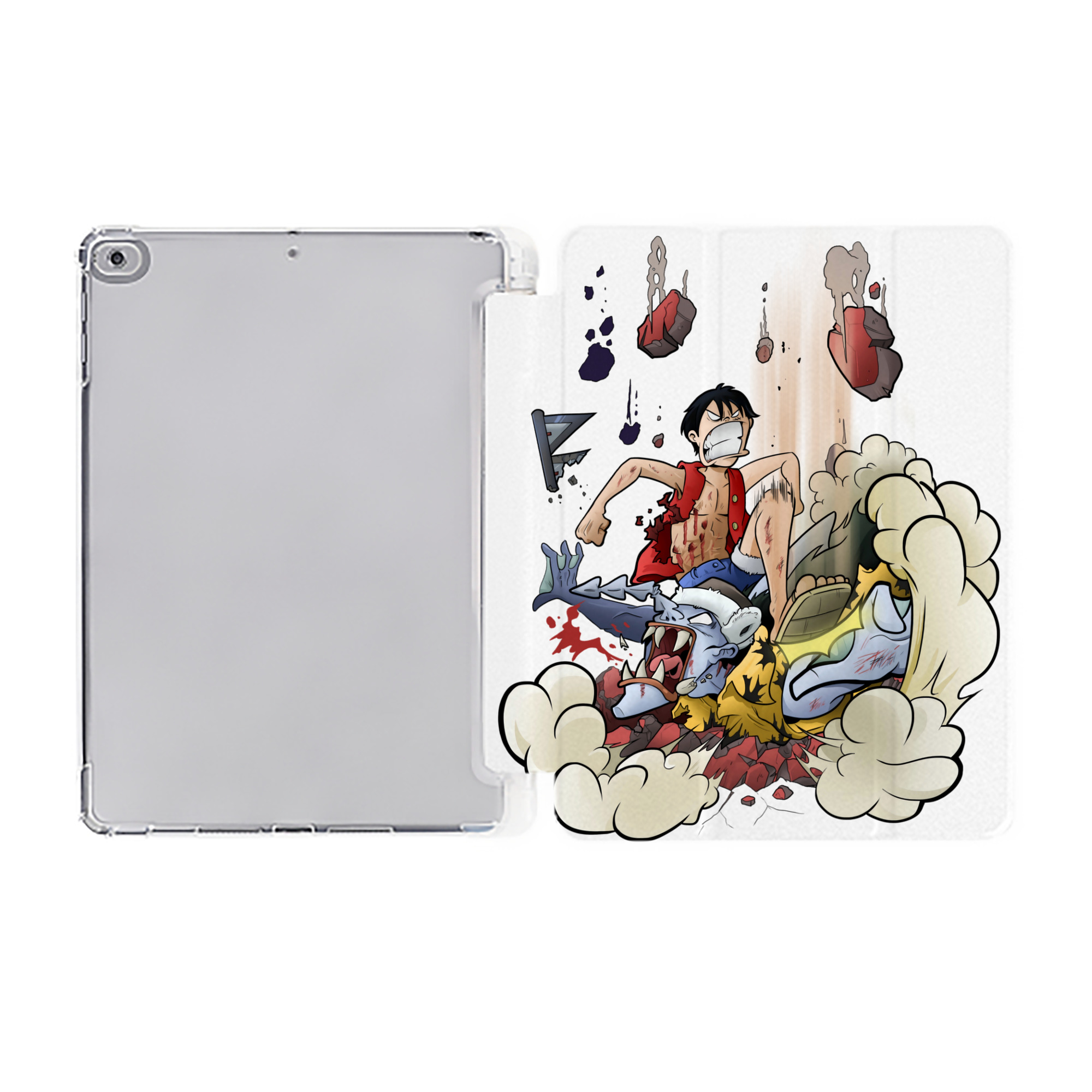 （画像用） ワンピース モンキー・D・ルフィ ONE PIECE Monkey D. Luffy IPad ケース ペン収納付き 三つ折りスタンド PUレザー×シリコン 対応機種9.5/10.5/10.9インチ